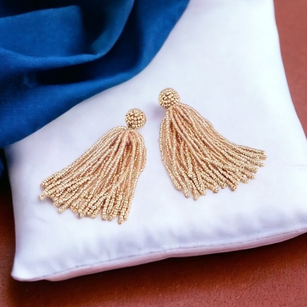 J. Crew Beaded Tassel Earrings- Taupe